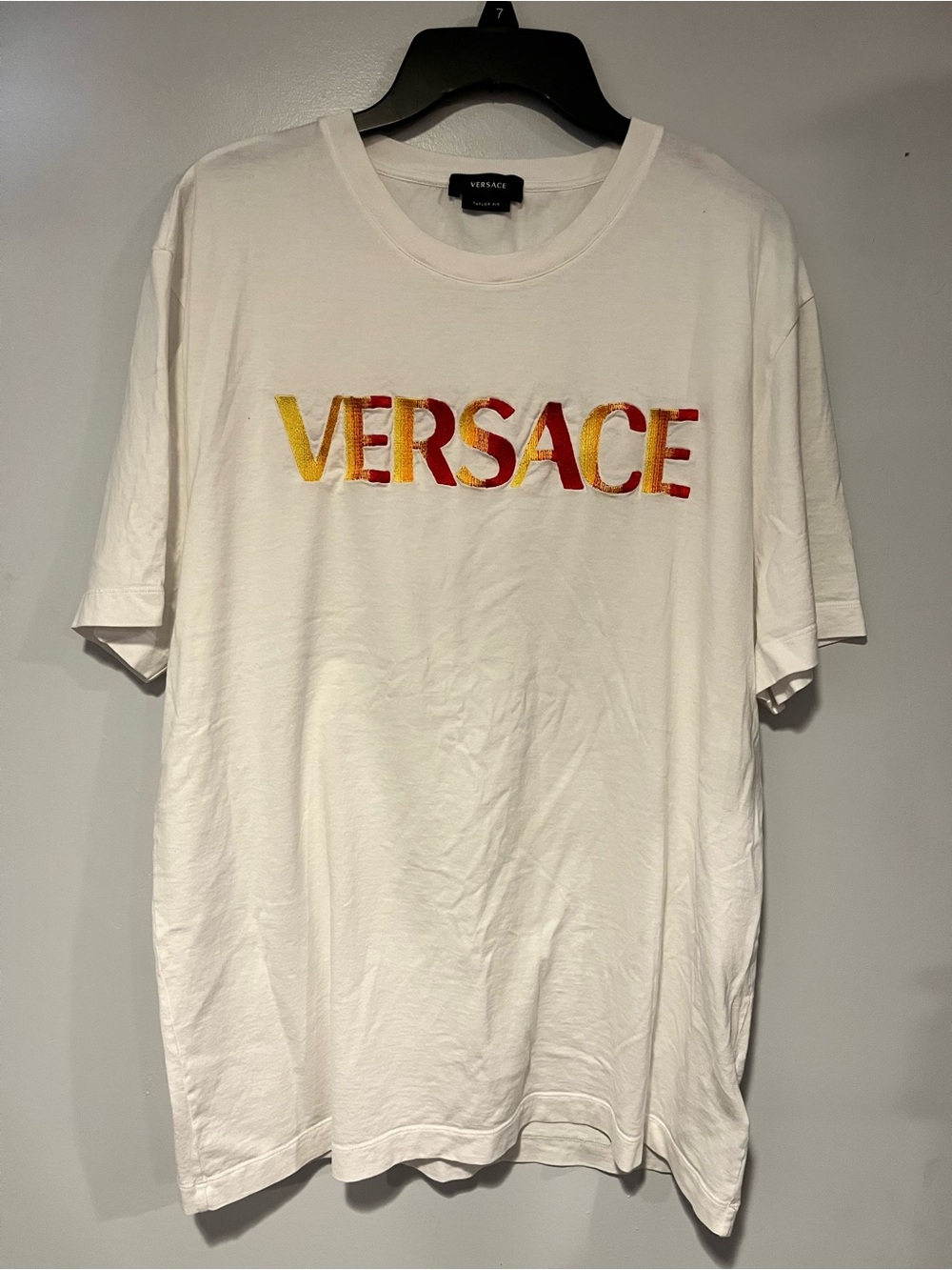 Versace White Short Sleeve Tee with Red & Yellow Logo